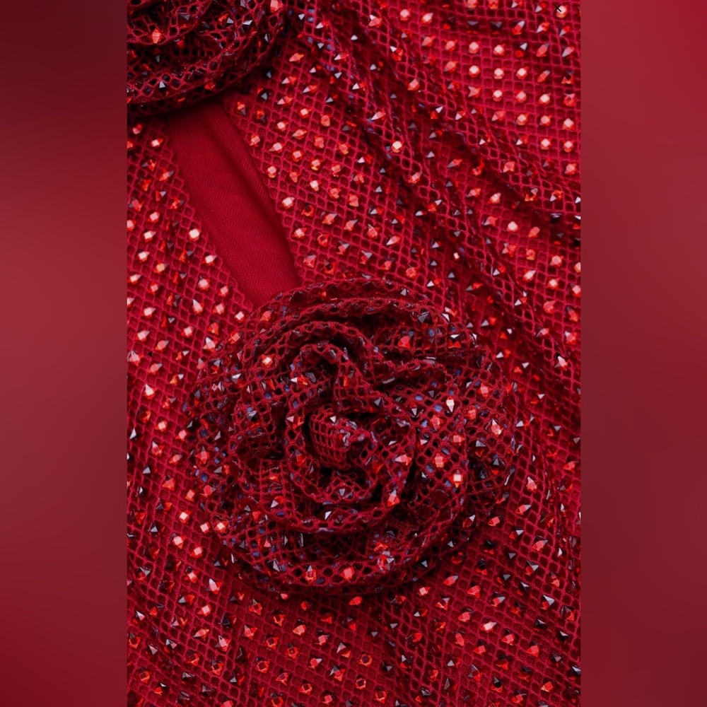 Self-Portrait Red Rhinestone Fishnet Midi Dress - Picture 7 of 10